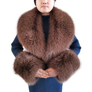 2343 Faux Fur Collar Cuffs Set Warm Fake Scarf Winter Women